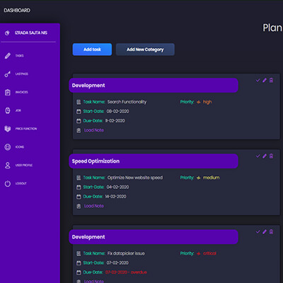 Izrada web sajta, programiranje, aplikacija, dashboard